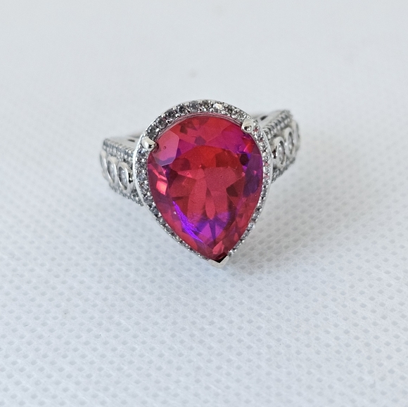 Genuine Volcanic Quartz & White Zircon Ring Sterling Silver Platinum Size 7! - Picture 8 of 13